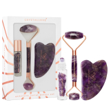 CRYSTALLOVE zestaw Ametyst: roller do twarzy + płytka gua sha + buteleczka roll-on